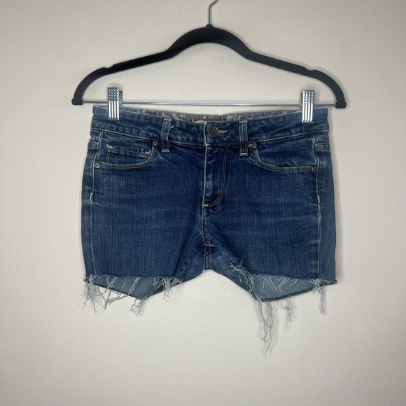 PAIGE Premium Denim 27 Bermuda shorts stretch dark wash cuffed rolled blue